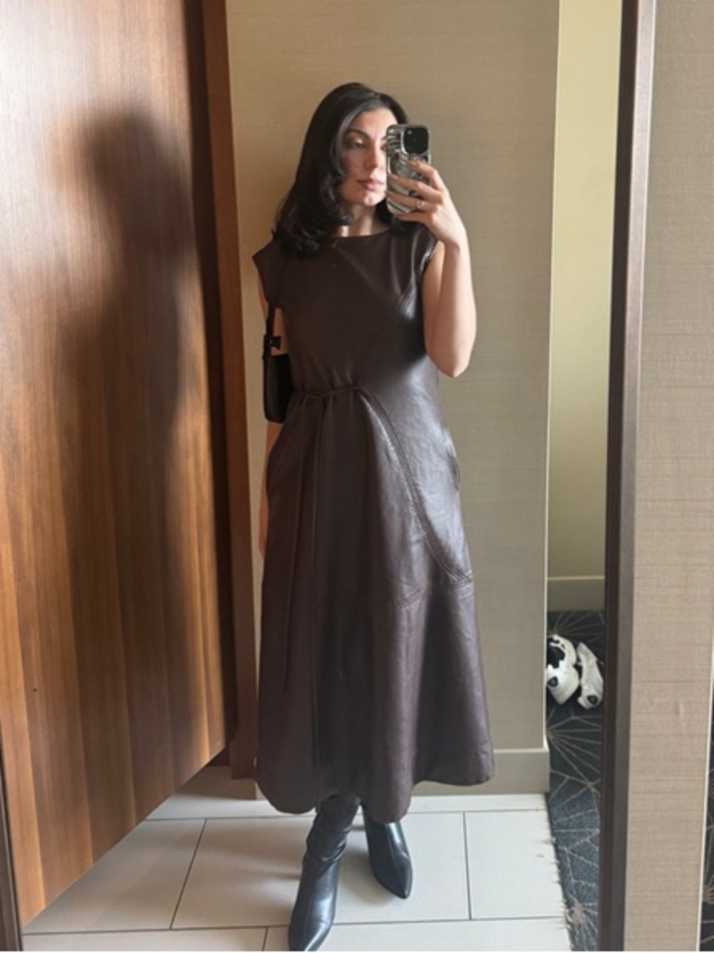 Maeve by Anthropologie Sleeveless Vegan Leather Wrap Midi Dress - Picture 11 of 13